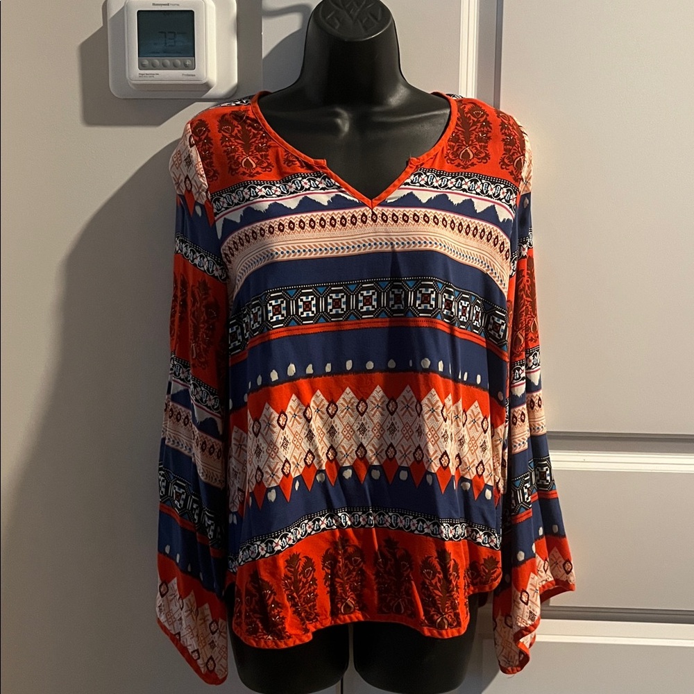 Umgee Orange and Brown Floral Blouse